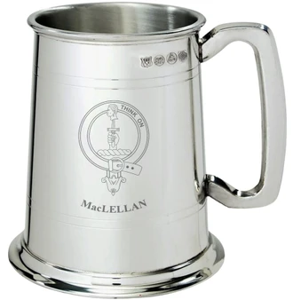 MacLellan Clan Crest Tankard 1 Pint Pewter