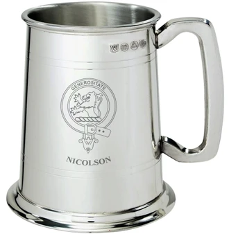 Nicolson Clan Crest Tankard 1 Pint Pewter