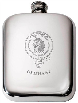 Oliphant Scottish Clan Crest Name Pewter Hip Flask 6oz