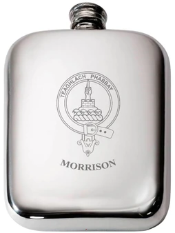 Morrison Scottish Clan Crest Name Pewter Hip Flask 6oz