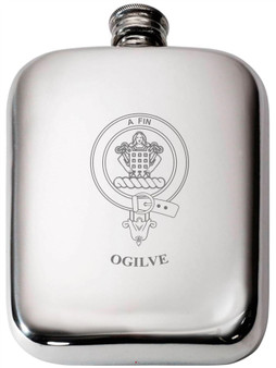 Ogilvie Scottish Clan Crest Name Pewter Hip Flask 6oz
