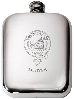 MacIver Scottish Clan Crest Name Pewter Hip Flask 6oz