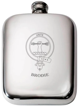 Brodie Scottish Clan Crest Name Pewter Hip Flask 6oz