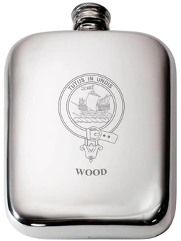 Wood Scottish Clan Crest Name Pewter Hip Flask 6oz