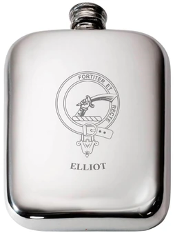 Eliott Scottish Clan Crest Name Pewter Hip Flask 6oz