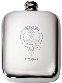 Moffat Scottish Clan Crest Name Pewter Hip Flask 6oz