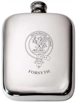 Forsyth Scottish Clan Crest Name Pewter Hip Flask 6oz