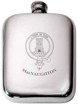 MacNaughton Scottish Clan Crest Name Pewter Hip Flask 6oz