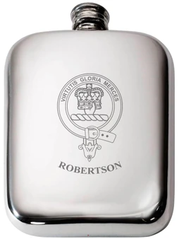 Robertson Scottish Clan Crest Name Pewter Hip Flask 6oz