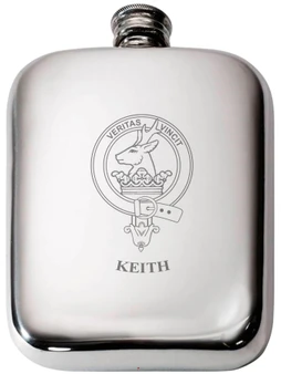 Keith Scottish Clan Crest Name Pewter Hip Flask 6oz