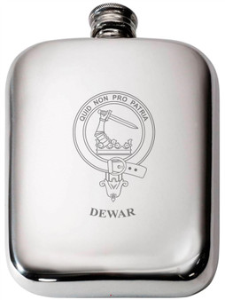 Dewar Scottish Clan Crest Name Pewter Hip Flask 6oz