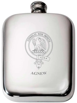 Agnew Scottish Clan Crest Name Pewter Hip Flask 6oz