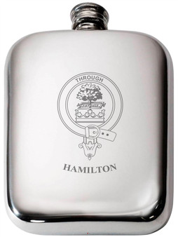 Hamilton Scottish Clan Crest Name Pewter Hip Flask 6oz
