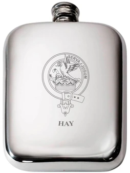 Hay Scottish Clan Crest Name Pewter Hip Flask 6oz