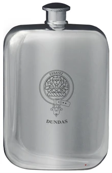 Dundas Family Crest Design Pocket Hip Flask 6oz Rounded Polished Pewter
