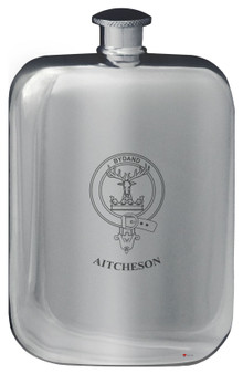Aitcheson Family Crest Design Pocket Hip Flask 6oz Rounded Polished Pewter