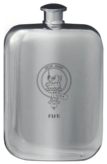 Fife Family Crest Design Pocket Hip Flask 6oz Rounded Polished Pewter