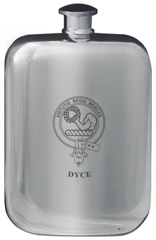Dyce Family Crest Design Pocket Hip Flask 6oz Rounded Polished Pewter