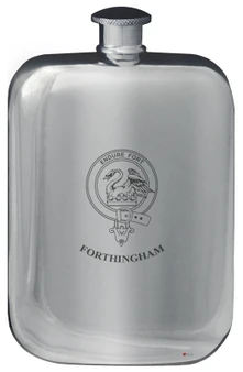 Forthingham Family Crest Design Pocket Hip Flask 6oz Rounded Polished Pewter