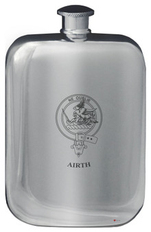 Airth Family Crest Design Pocket Hip Flask 6oz Rounded Polished Pewter