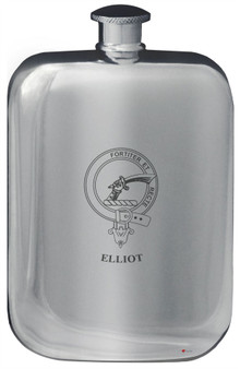 Elliot Family Crest Design Pocket Hip Flask 6oz Rounded Polished Pewter