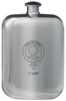 Carr Family Crest Design Pocket Hip Flask 6oz Rounded Polished Pewter