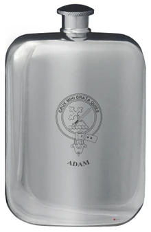 Adam Family Crest Design Pocket Hip Flask 6oz Rounded Polished Pewter