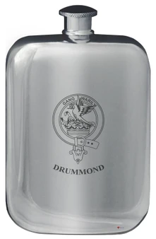 Drummond Family Crest Design Pocket Hip Flask 6oz Rounded Polished Pewter