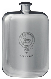 Allanson Family Crest Design Pocket Hip Flask 6oz Rounded Polished Pewter
