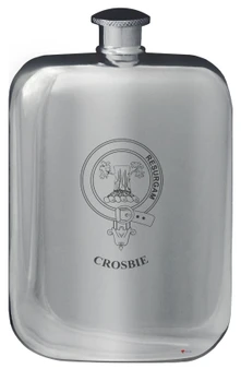 Crosbie Family Crest Design Pocket Hip Flask 6oz Rounded Polished Pewter