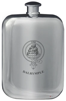 Dalrymple Family Crest Design Pocket Hip Flask 6oz Rounded Polished Pewter