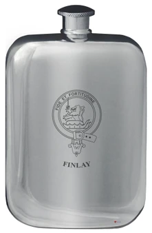 Finlay Family Crest Design Pocket Hip Flask 6oz Rounded Polished Pewter