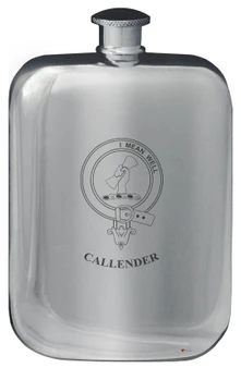 Callender Family Crest Design Pocket Hip Flask 6oz Rounded Polished Pewter