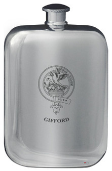 Gifford Family Crest Design Pocket Hip Flask 6oz Rounded Polished Pewter