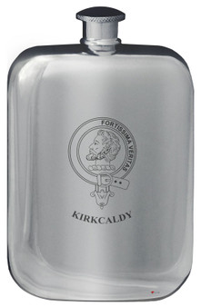 Kirkcaldy Family Crest Design Pocket Hip Flask 6oz Rounded Polished Pewter