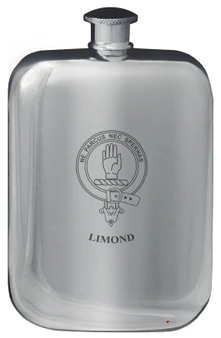 Limond Family Crest Design Pocket Hip Flask 6oz Rounded Polished Pewter