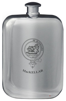 MacKellar Family Crest Design Pocket Hip Flask 6oz Rounded Polished Pewter