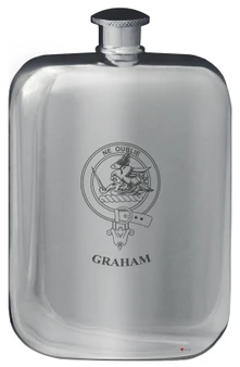 Graham Family Crest Design Pocket Hip Flask 6oz Rounded Polished Pewter