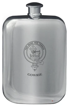Gowrie Family Crest Design Pocket Hip Flask 6oz Rounded Polished Pewter