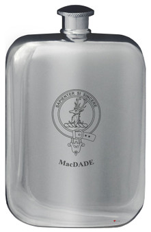 MacDade Family Crest Design Pocket Hip Flask 6oz Rounded Polished Pewter