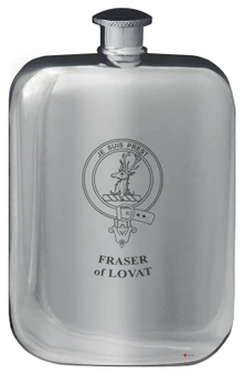 FraserofLovat Family Crest Design Pocket Hip Flask 6oz Rounded