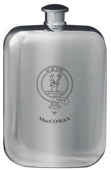 MacCowan Family Crest Design Pocket Hip Flask 6oz Rounded Polished Pewter