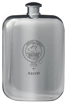 Keith Family Crest Design Pocket Hip Flask 6oz Rounded Polished Pewter