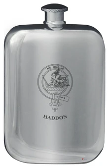 Haddon Family Crest Design Pocket Hip Flask 6oz Rounded Polished Pewter