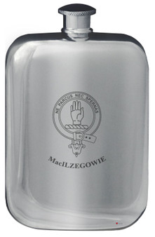 MacIlzegowie Family Crest Design Pocket Hip Flask 6oz Rounded