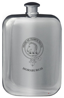 Horsburgh Family Crest Design Pocket Hip Flask 6oz Rounded Polished Pewter