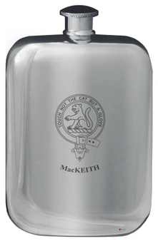 MacKeith Family Crest Design Pocket Hip Flask 6oz Rounded Polished Pewter