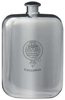 Galloway Family Crest Design Pocket Hip Flask 6oz Rounded Polished Pewter