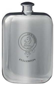 Fullerton Family Crest Design Pocket Hip Flask 6oz Rounded Polished Pewter