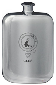 Glen Family Crest Design Pocket Hip Flask 6oz Rounded Polished Pewter